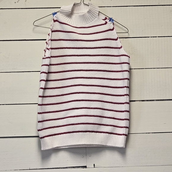 LOFT Tops - LOFT Cream Knit Top with Burgundy Stripe